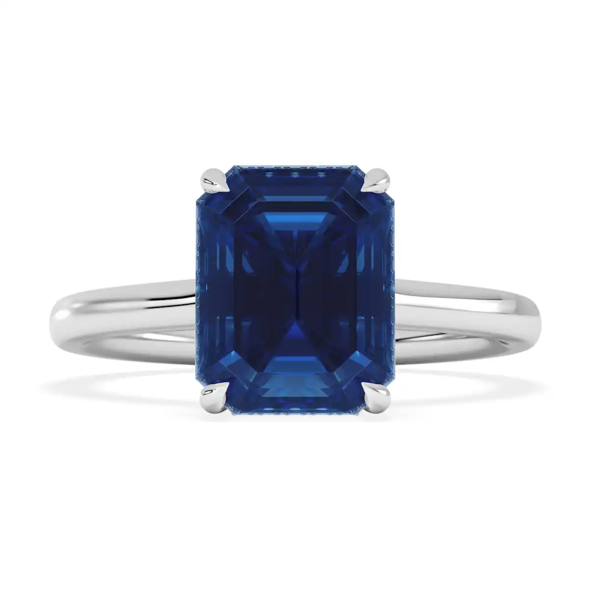 Amora Gem 2.50ct Emerald Cut Lab Sapphire Hidden Halo Engagement Ring in 18K White Gold