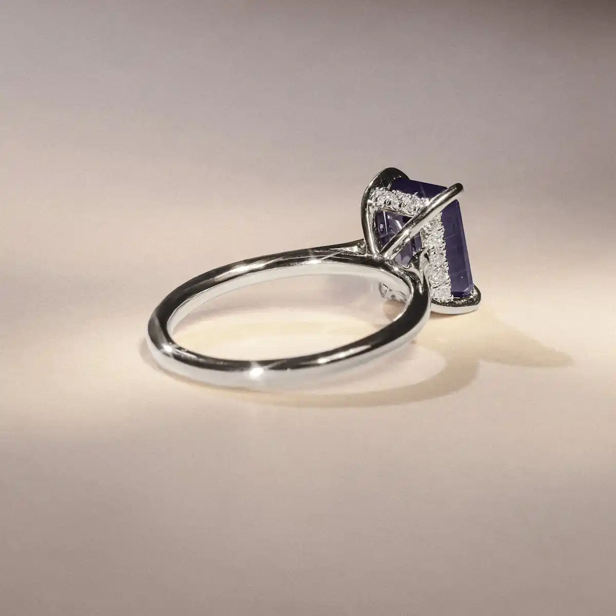 Amora Gem 2.50ct Emerald Cut Lab Sapphire Hidden Halo Engagement Ring in 18K White Gold