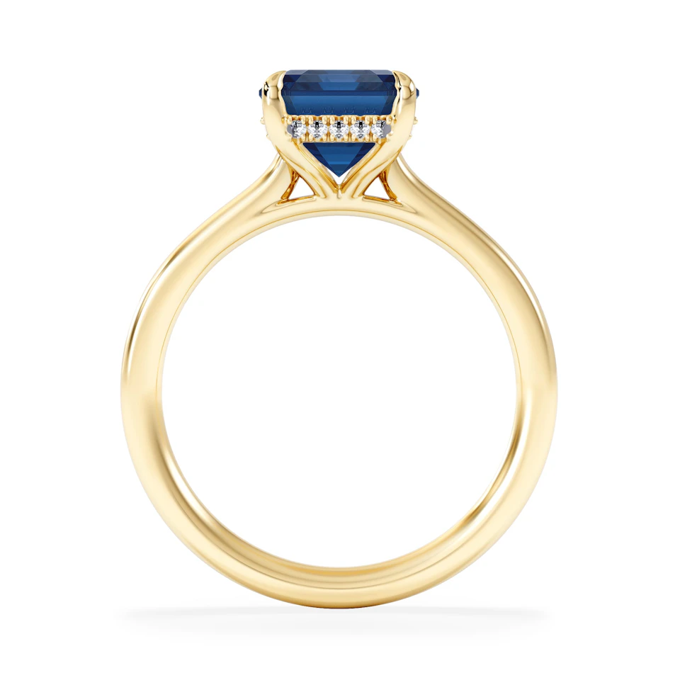 Amora Gem 2.50ct Emerald Cut Lab Sapphire Hidden Halo Engagement Ring in 18K Yellow Gold