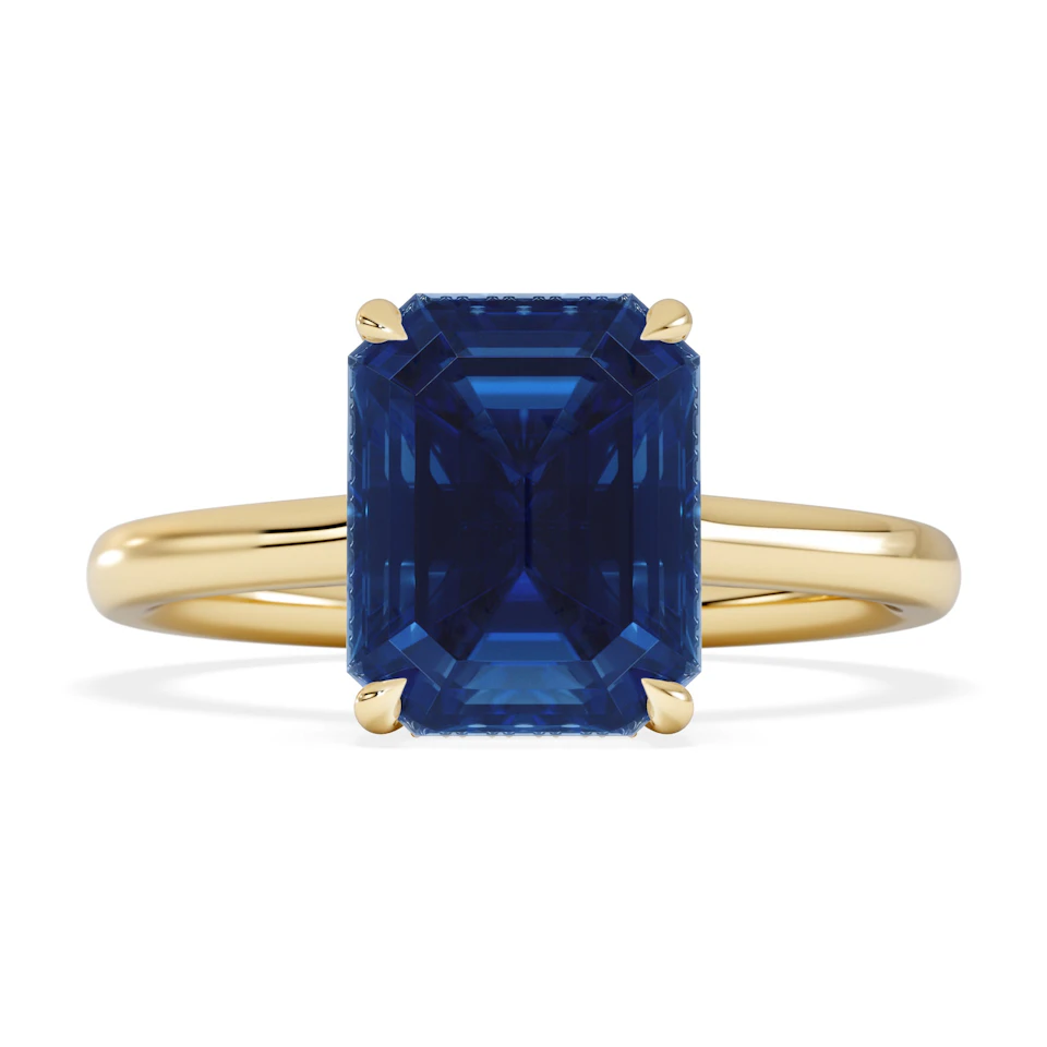 Amora Gem 2.50ct Emerald Cut Lab Sapphire Hidden Halo Engagement Ring in 18K Yellow Gold
