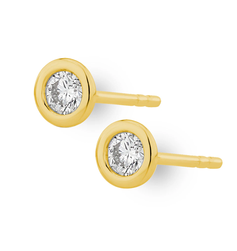 0.10ct Lab Diamond Rub Over Studs Earrings in 9K Gold - 4mm