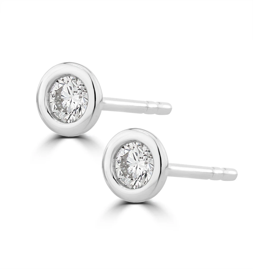 0.10ct Lab Diamond Rub Over Studs Earrings in 9K White Gold - 4mm