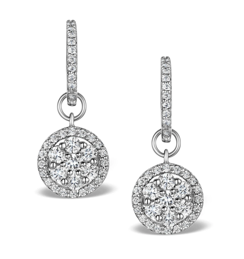 Halo Diamond Drop Earrings - Florence - 1.50ct - in 18K White Gold