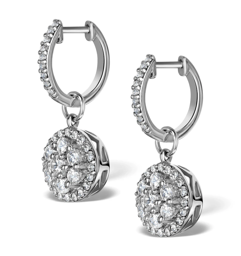 Halo Diamond Drop Earrings - Florence - 1.50ct - in 18K White Gold