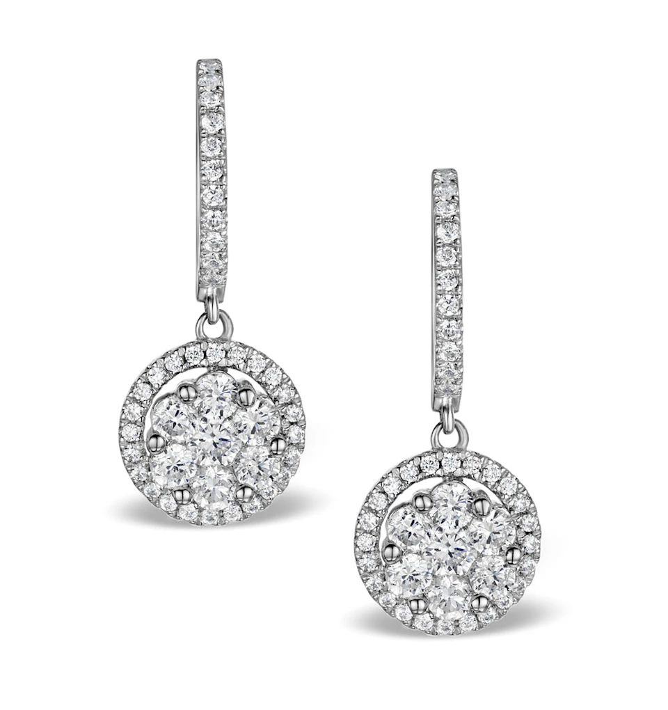 Halo Diamond Drop Earrings - Florence - 1.09ct - in 18K White Gold