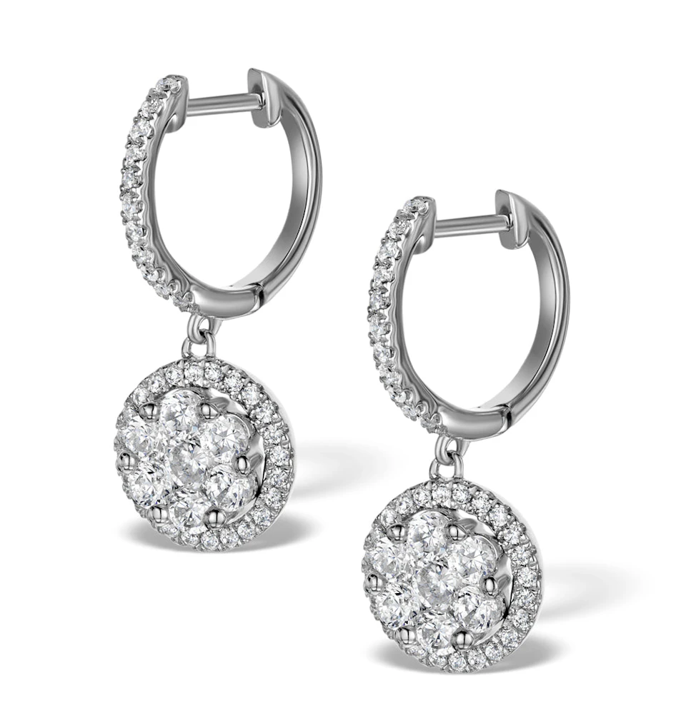 Halo Diamond Drop Earrings - Florence - 1.09ct - in 18K White Gold