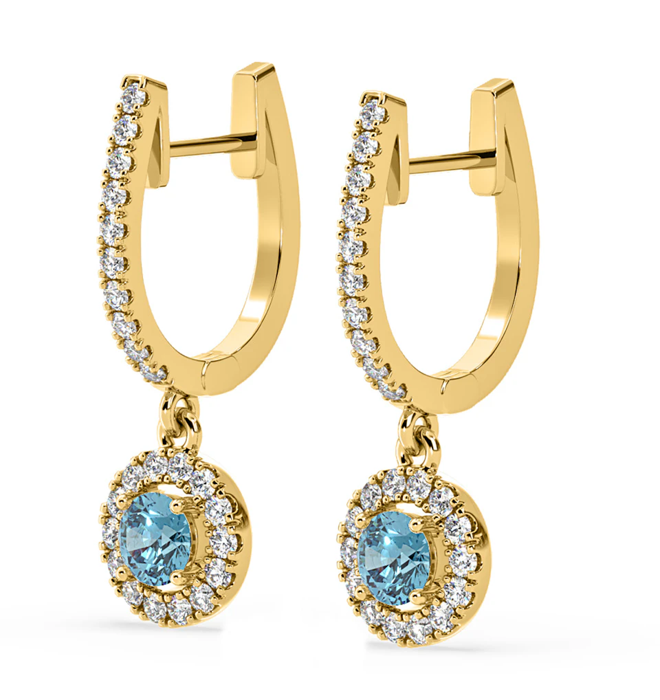 Ella Blue Lab Diamond 1.48ct Halo Drop Earrings in 18K Yellow Gold - Elara Collection