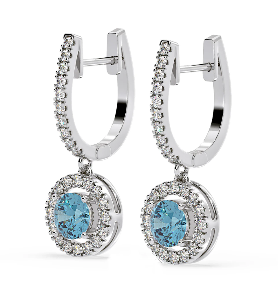 Ella Blue Lab Diamond 2.60ct Halo Drop Earrings in 18K White Gold - Elara Collection