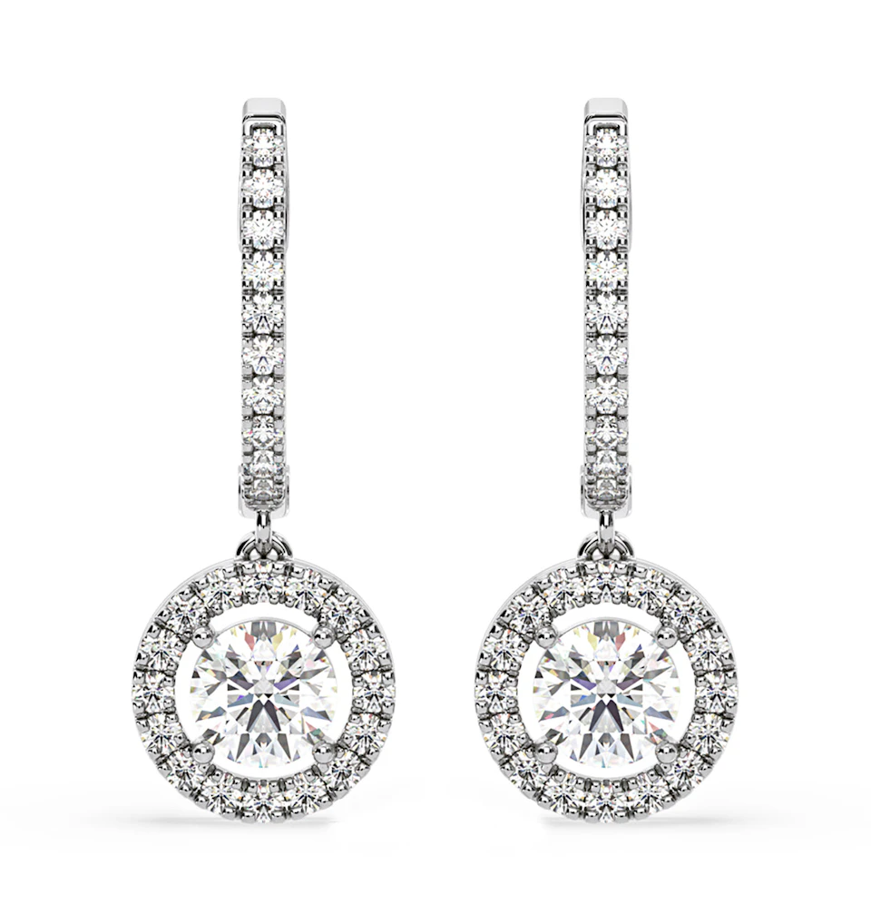 Ella Lab Diamond Halo Drop Earrings 2.60ct in 18K White Gold F/VS1