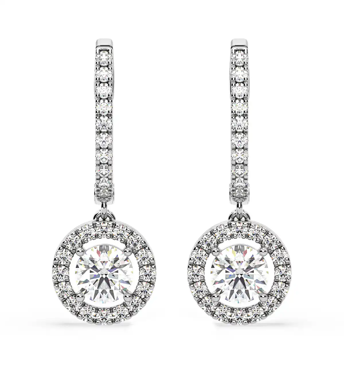Ella Lab Diamond Halo Drop Earrings 2.60ct in 18K White Gold F/VS1