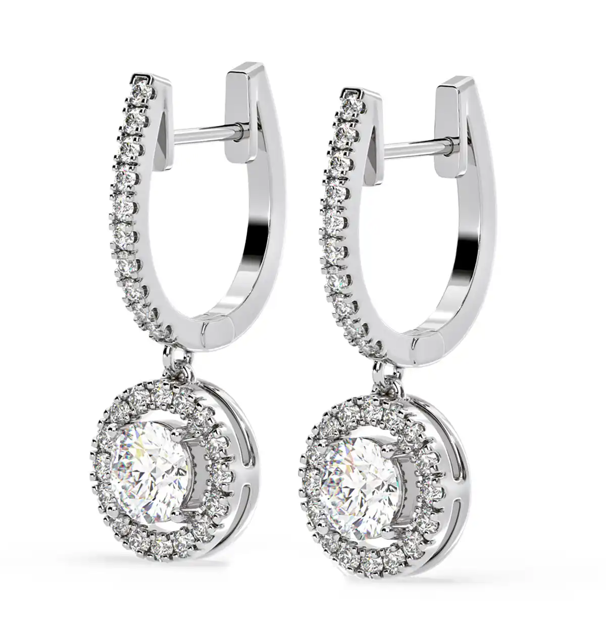 Ella Lab Diamond Halo Drop Earrings 2.60ct in 18K White Gold F/VS1