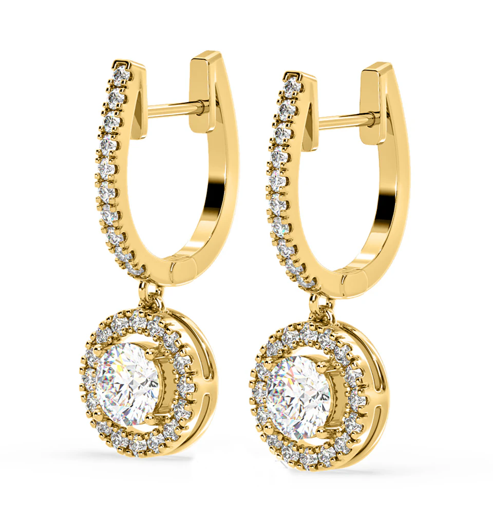 Ella Lab Diamond Halo Drop Earrings 2.60ct in 18K Yellow Gold F/VS1