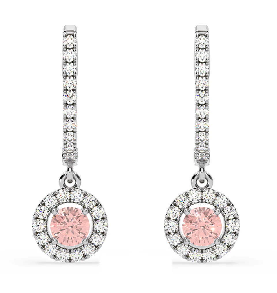 Ella Pink Lab Diamond 1.48ct Halo Drop Earrings in 18K White Gold - Elara Collection