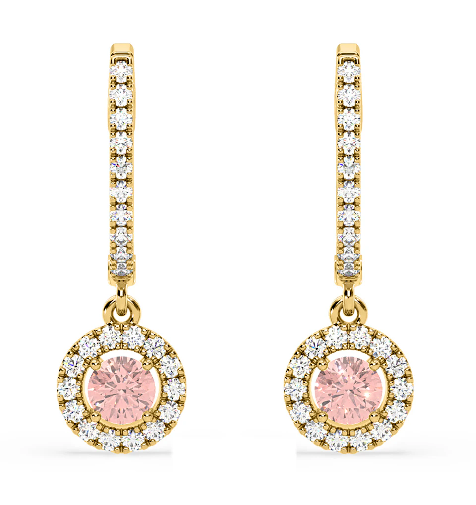 Ella Pink Lab Diamond 1.48ct Halo Drop Earrings in 18K Yellow Gold - Elara Collection