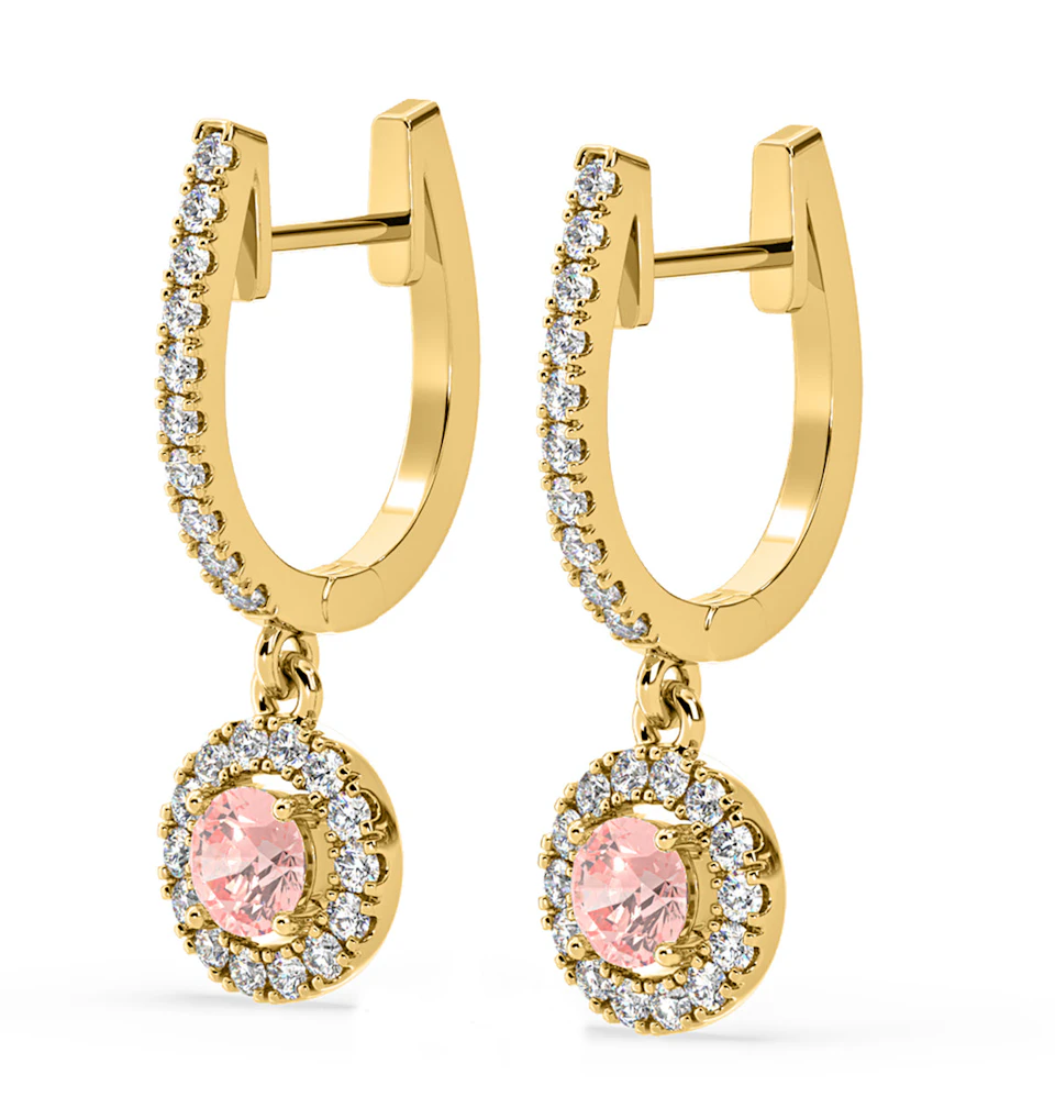 Ella Pink Lab Diamond 1.48ct Halo Drop Earrings in 18K Yellow Gold - Elara Collection