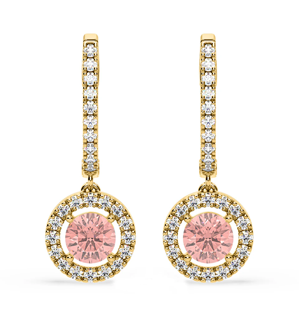 Ella Pink Lab Diamond 2.60ct Halo Drop Earrings in 18K Yellow Gold - Elara Collection
