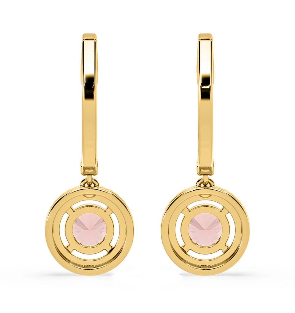 Ella Pink Lab Diamond 2.60ct Halo Drop Earrings in 18K Yellow Gold - Elara Collection