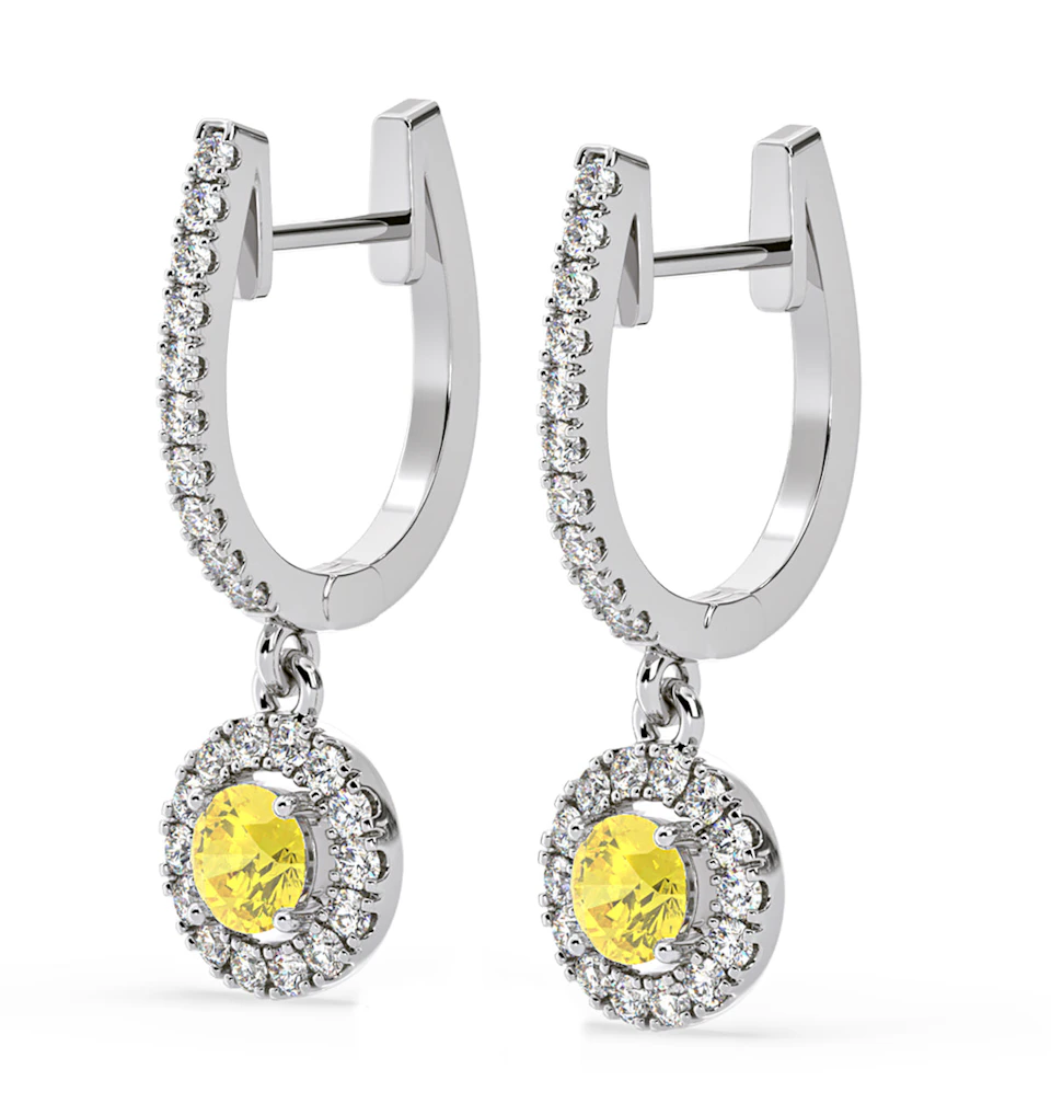 Ella Yellow Lab Diamond 1.48ct Halo Drop Earrings in 18K White Gold - Elara Collection