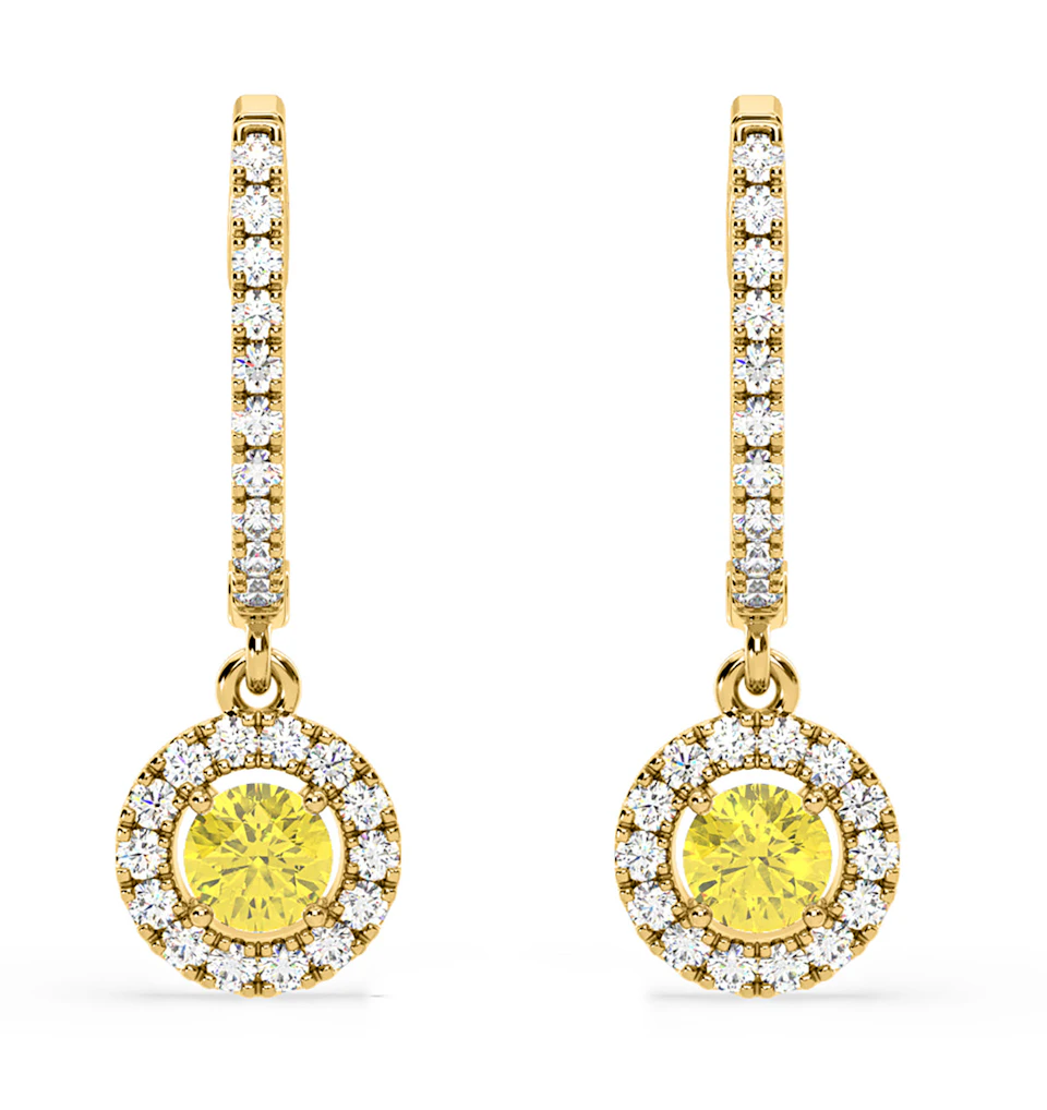 Ella Yellow Lab Diamond 1.48ct Halo Drop Earrings in 18K Yellow Gold - Elara Collection