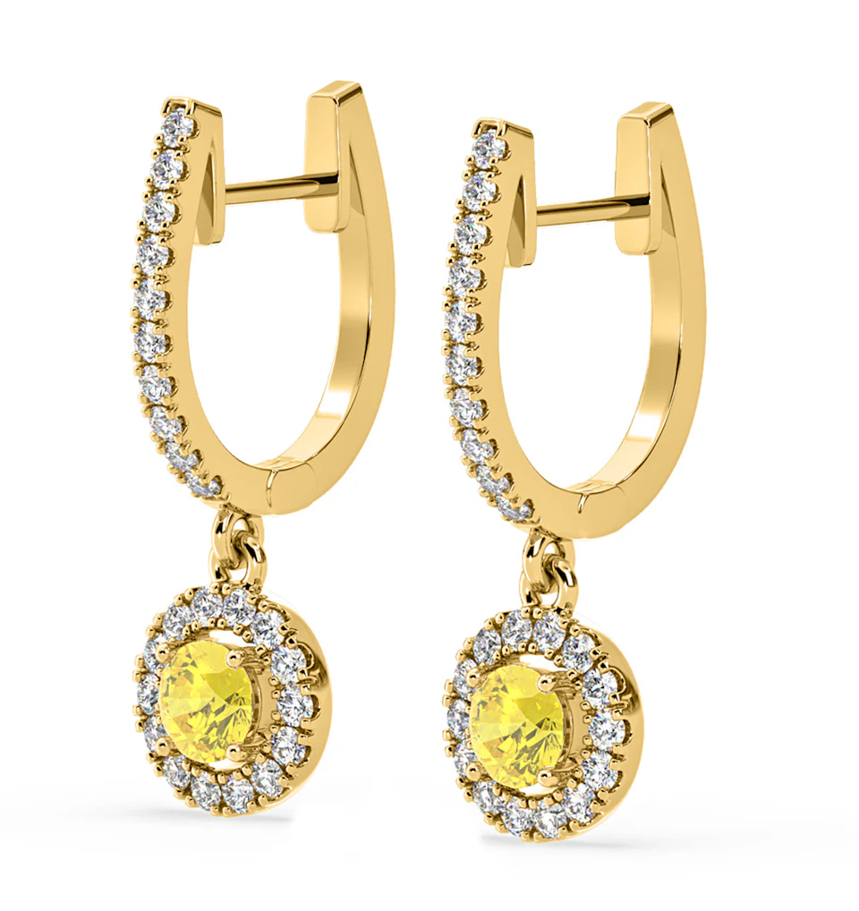 Ella Yellow Lab Diamond 1.48ct Halo Drop Earrings in 18K Yellow Gold - Elara Collection