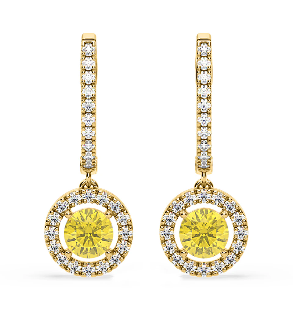 Ella Yellow Lab Diamond 2.60ct Halo Drop Earrings in 18K Yellow Gold - Elara Collection