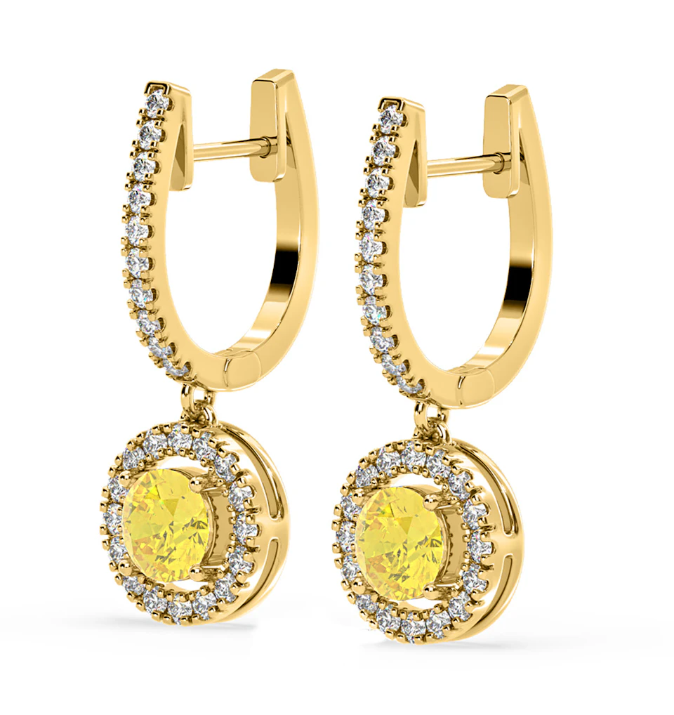 Ella Yellow Lab Diamond 2.60ct Halo Drop Earrings in 18K Yellow Gold - Elara Collection