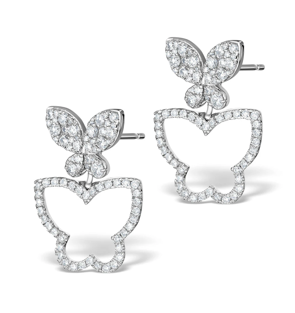 Athena Diamond Drop Butterfly Earrings Multi Wear 1.09ct 18KW Gold