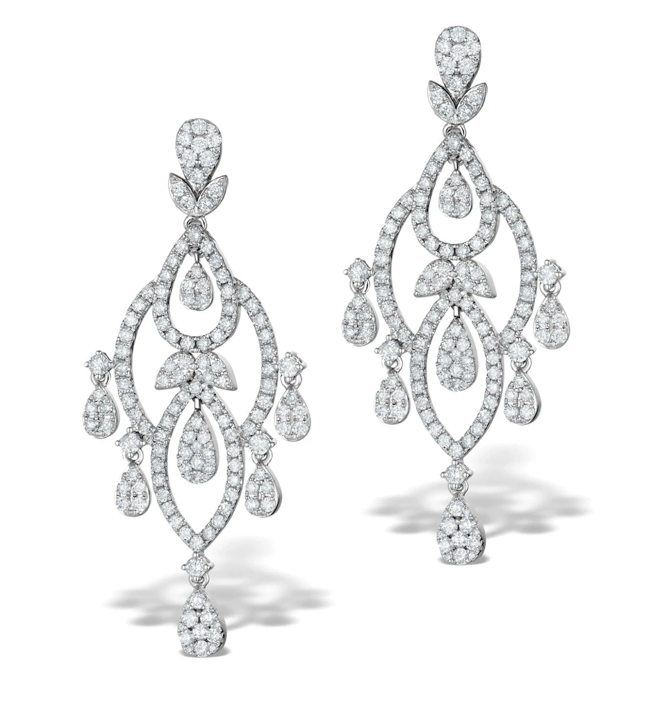 Diamond Pyrus Drop Chandelier Earrings 5ct in 18K White Gold P3402