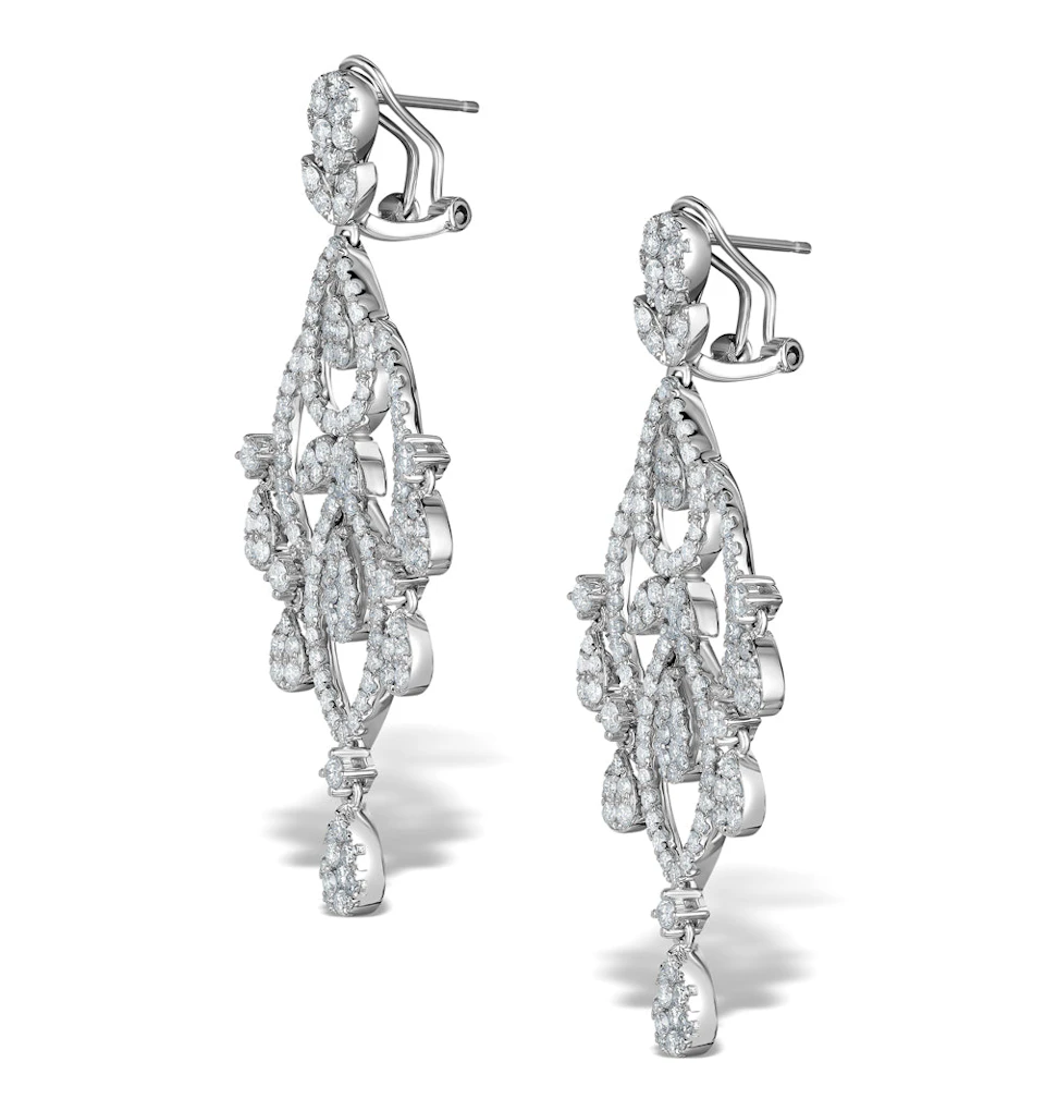 Diamond Pyrus Drop Chandelier Earrings 5ct in 18K White Gold P3402