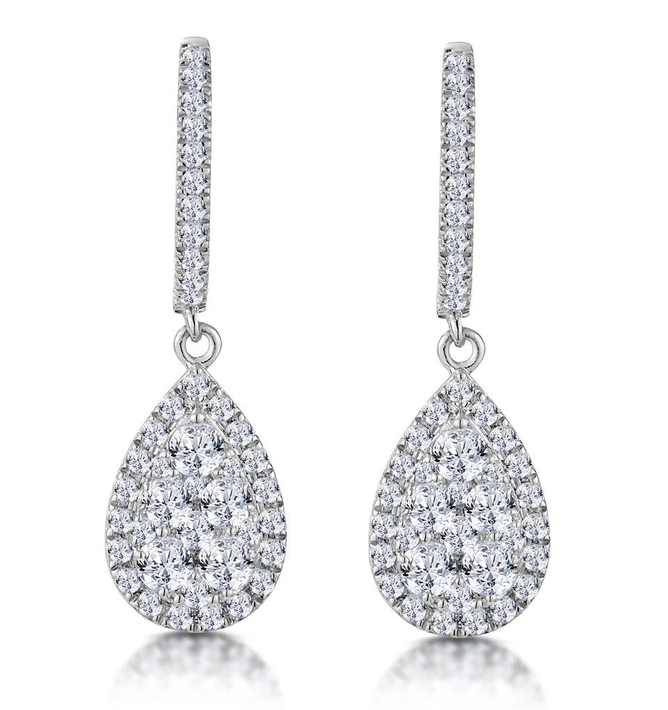 Diamond Pear Cluster Earrings Pave 1.4ct Set in 18K White Gold