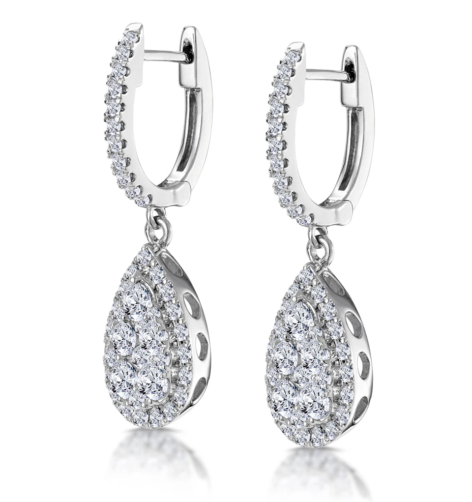 Diamond Pear Cluster Earrings Pave 1.4ct Set in 18K White Gold
