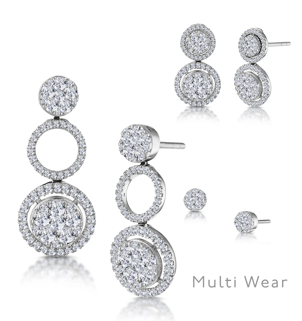 Athena Diamond Circle Multi Wear Earrings 1.3ct Set in 18K White Gold