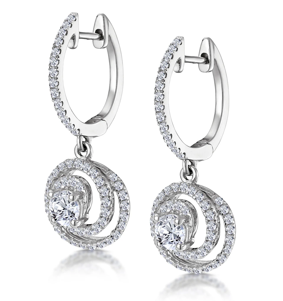 Diamond Swirl Drop Earrings 0.65ct Set in 18K White Gold