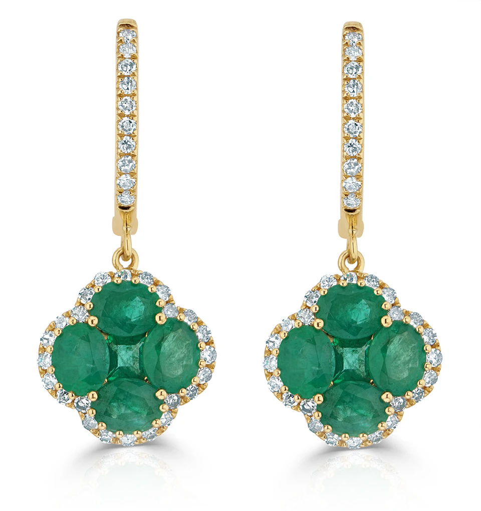 Alegria 2.05ct Emerald and Lab Diamond Earrings in 9K Yellow Gold