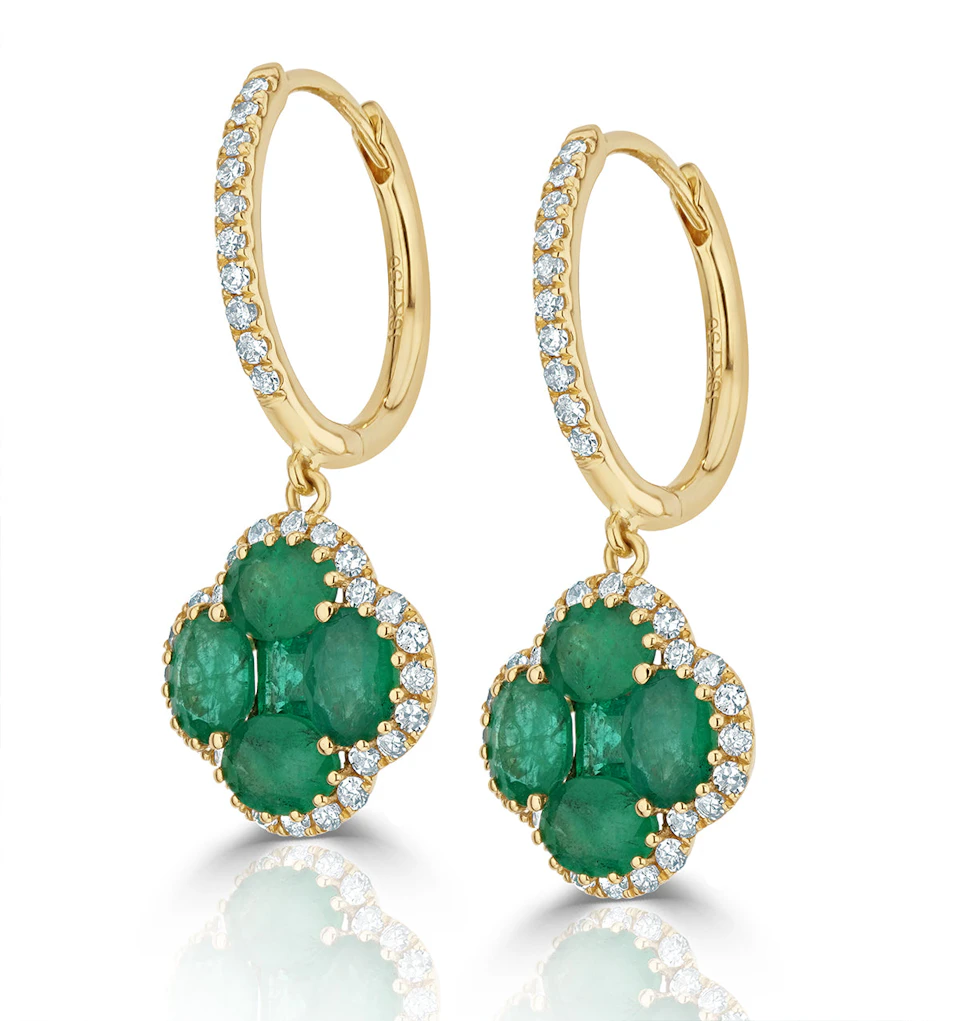 Alegria 2.05ct Emerald and Lab Diamond Earrings in 9K Yellow Gold