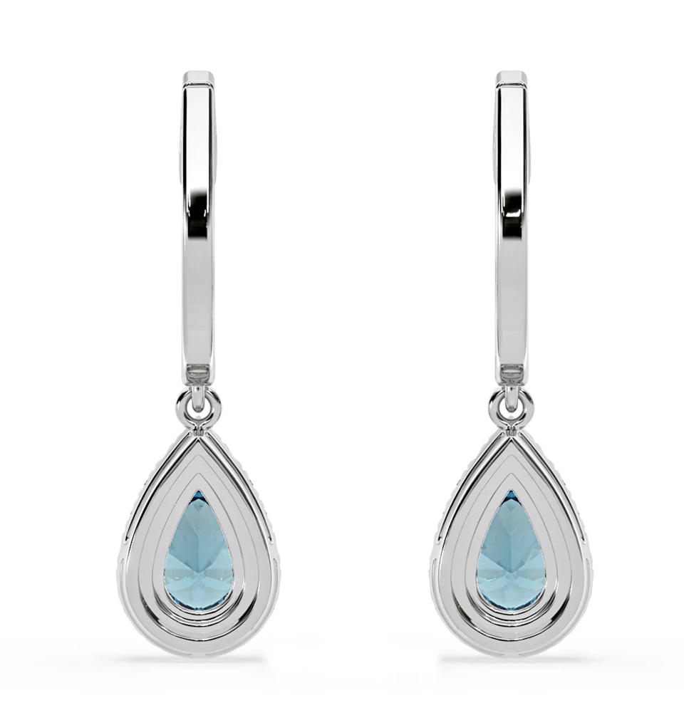 Diana Blue Lab Diamond 1.48ct Pear Halo Drop Earrings in 18K White Gold - Elara Collection