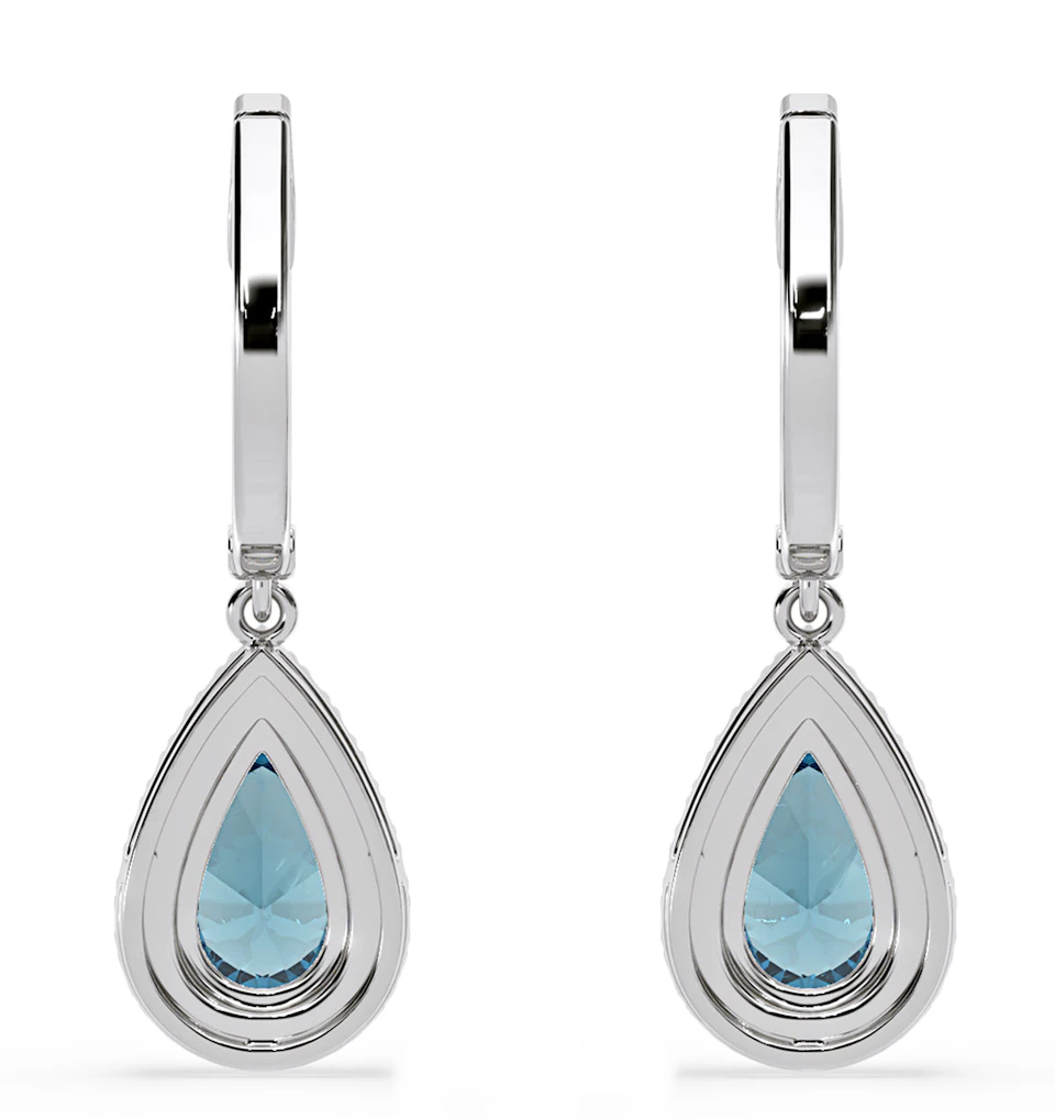 Diana Blue Lab Diamond 2.60ct Pear Halo Drop Earrings in 18K White Gold - Elara Collection