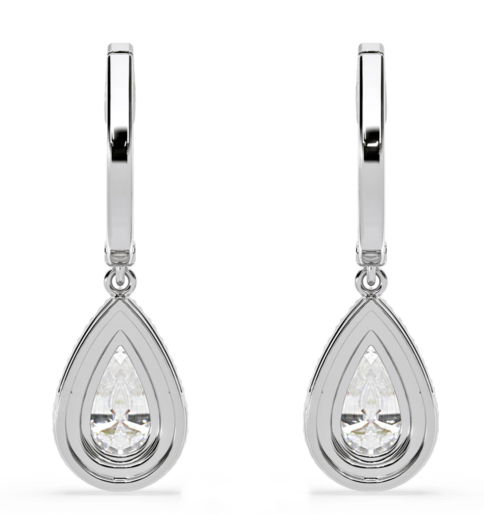 Diana Pear Lab Diamond Halo Drop Earrings 2.60ct in 18K White Gold F/VS1