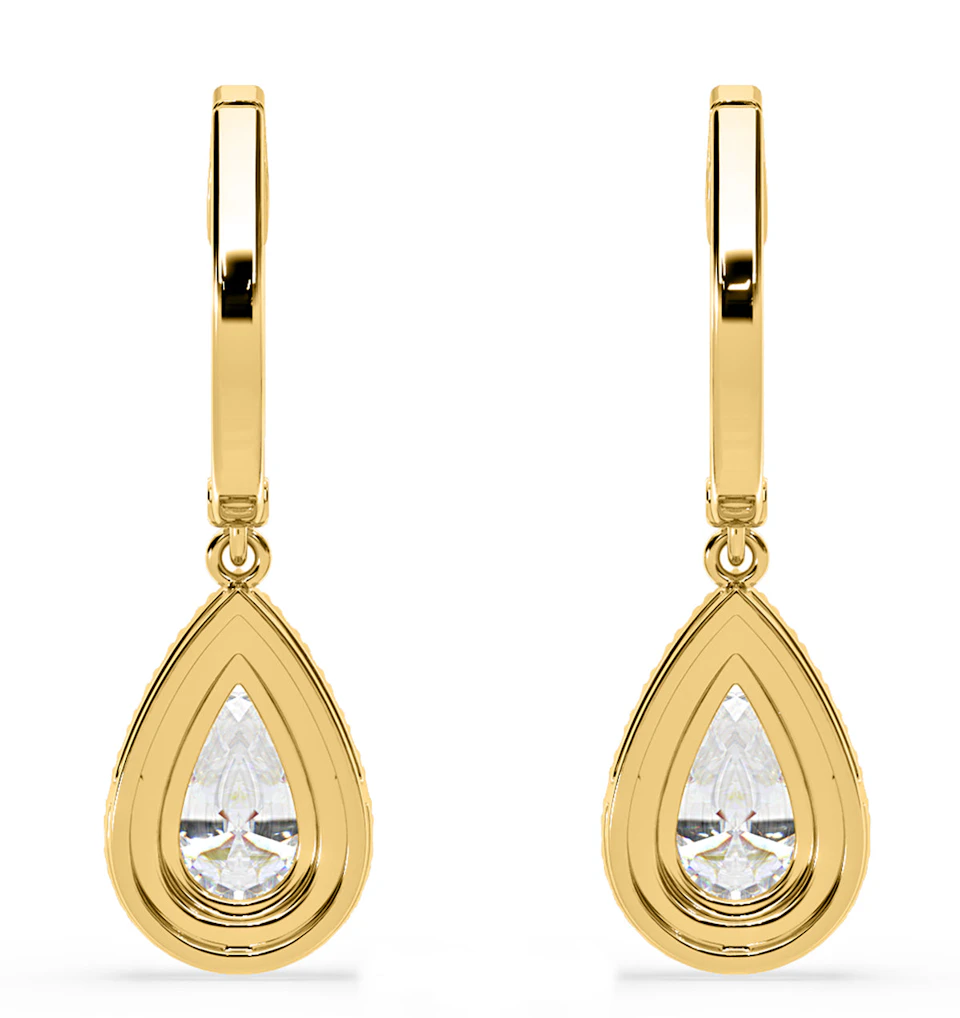 Diana Pear Lab Diamond Halo Drop Earrings 2.60ct in 18K Yellow Gold F/VS1