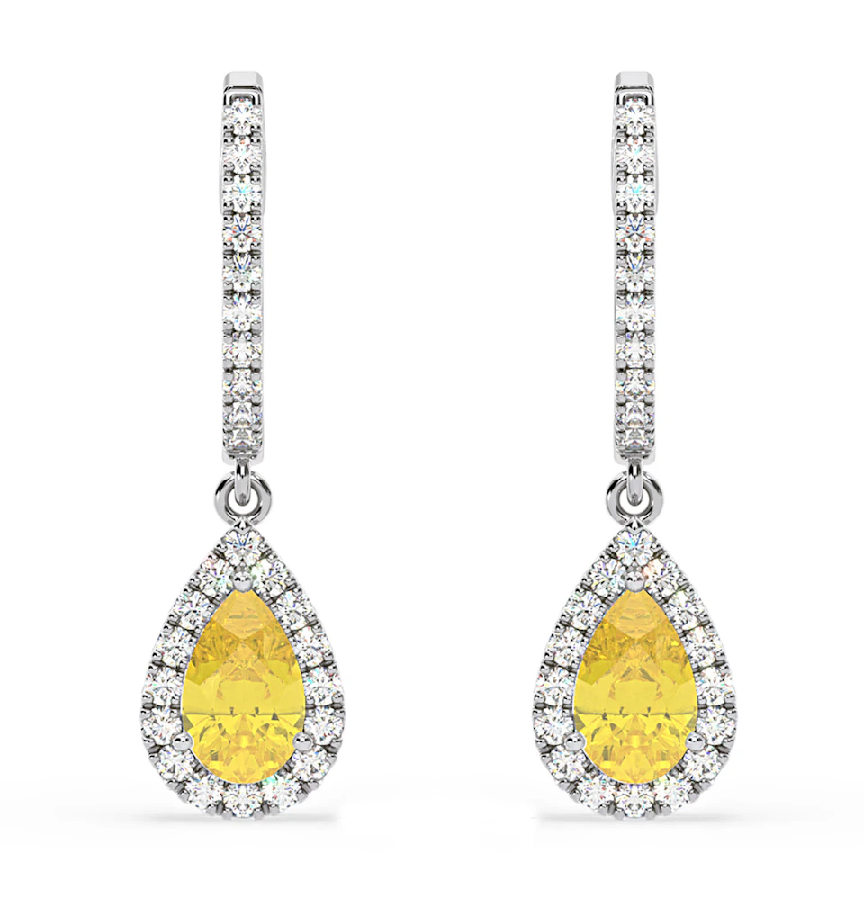 Diana Yellow Lab Diamond 1.48ct Pear Halo Drop Earrings in 18K White Gold - Elara Collection