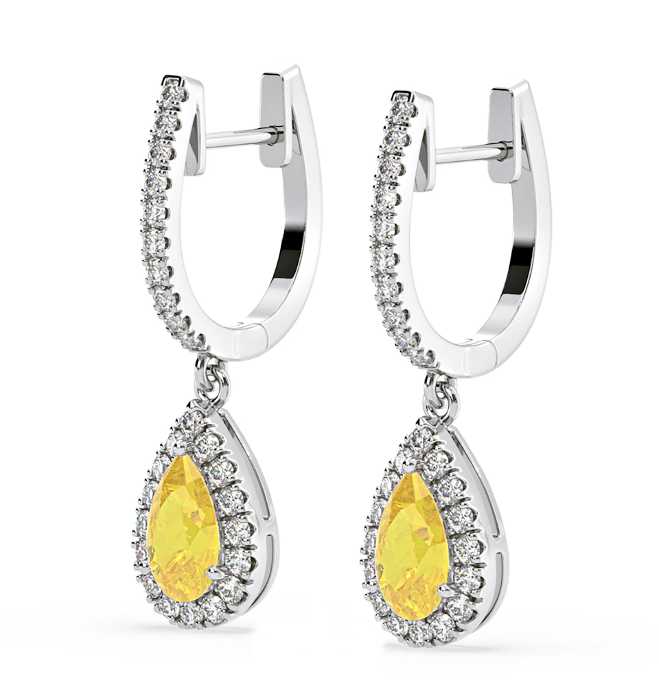 Diana Yellow Lab Diamond 1.48ct Pear Halo Drop Earrings in 18K White Gold - Elara Collection