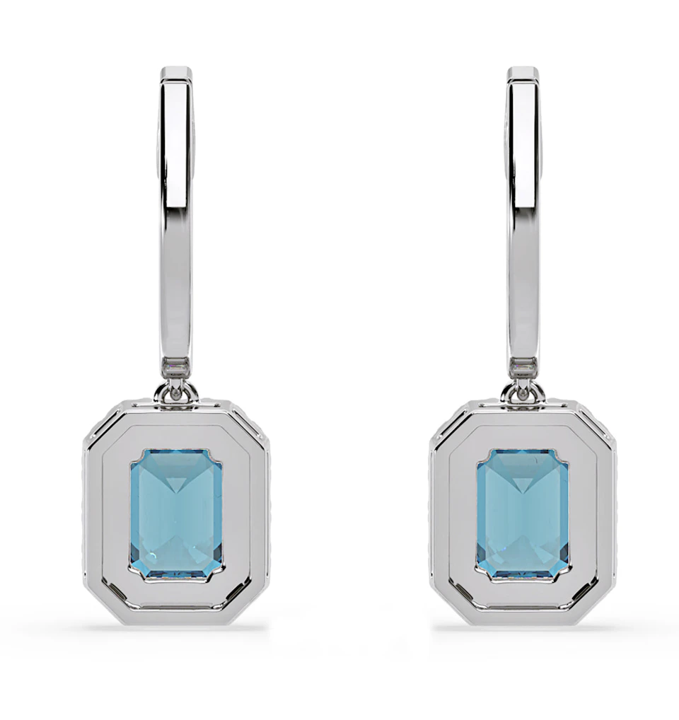 Annabelle Blue Lab Diamond 2.78ct Emerald Cut Halo Earrings in 18K White Gold - Elara Collection