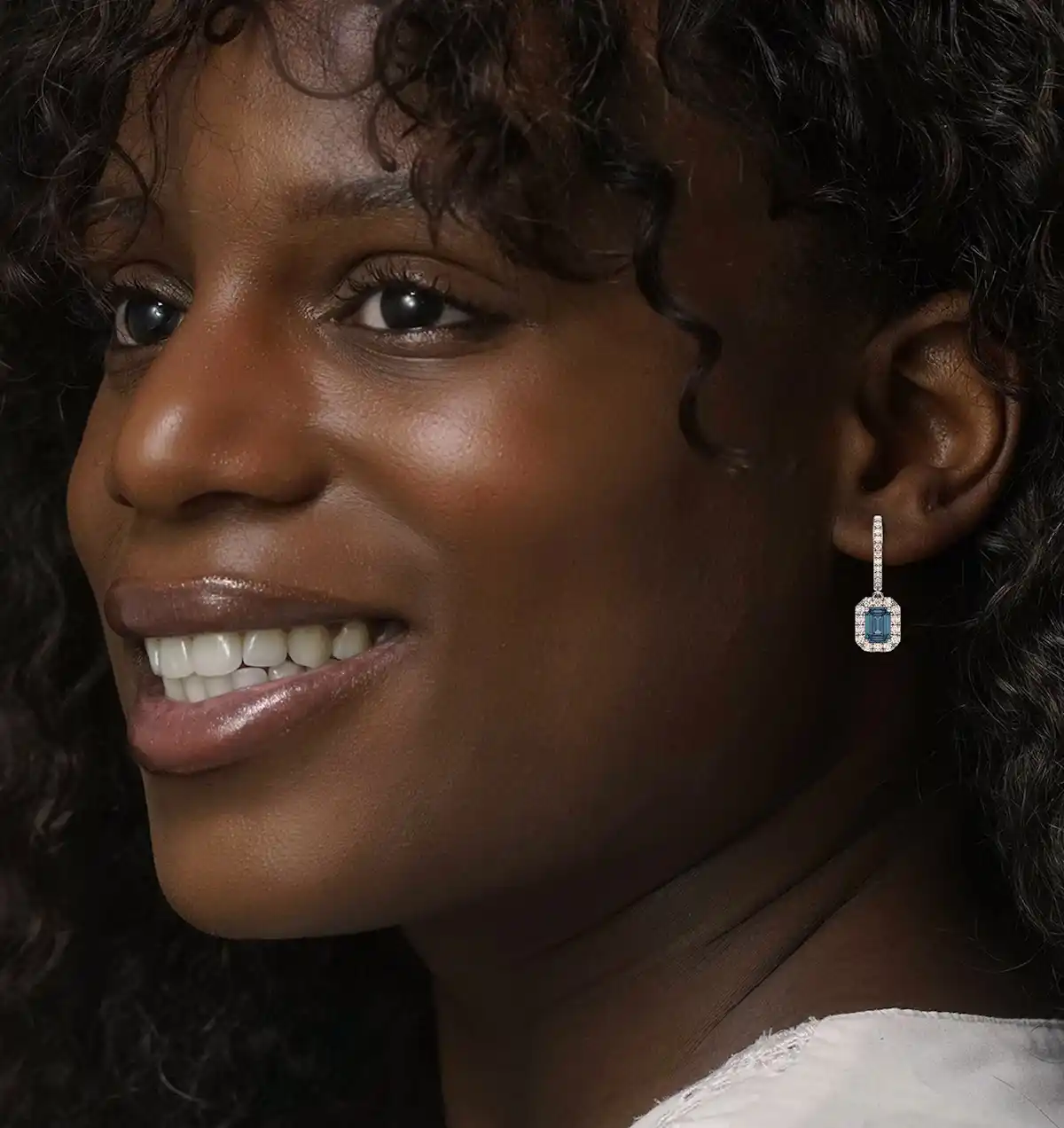 Annabelle Blue Lab Diamond 2.78ct Emerald Cut Halo Earrings in 18K White Gold - Elara Collection