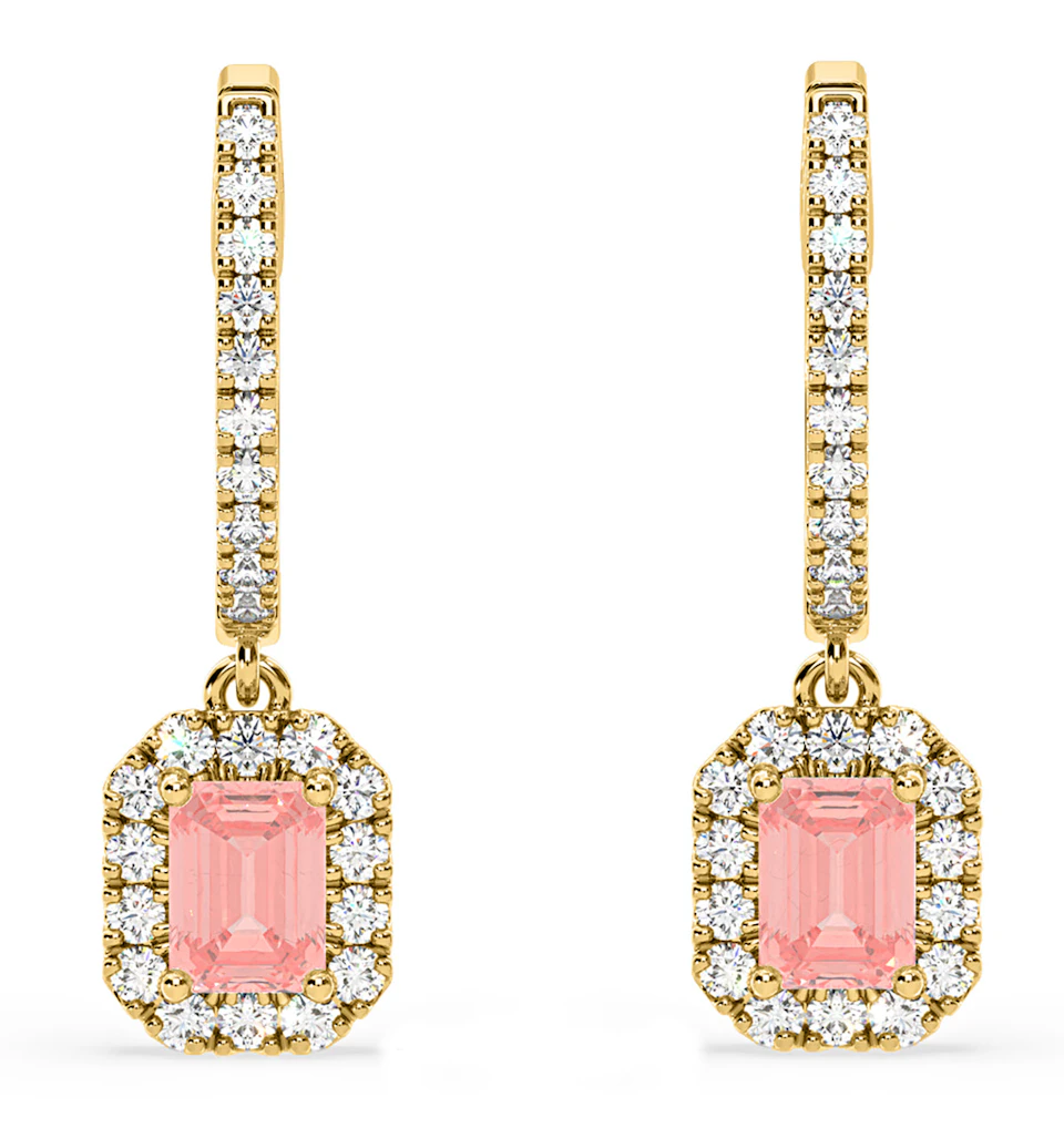 Annabelle Pink Lab Diamond 1.48ct Emerald Cut Halo Earrings in 18K Yellow Gold - Elara Collection