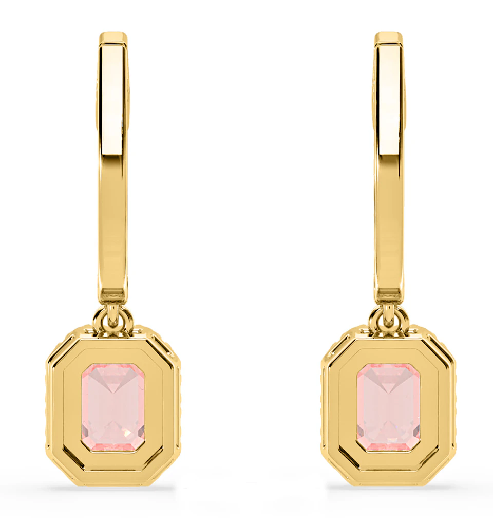 Annabelle Pink Lab Diamond 1.48ct Emerald Cut Halo Earrings in 18K Yellow Gold - Elara Collection