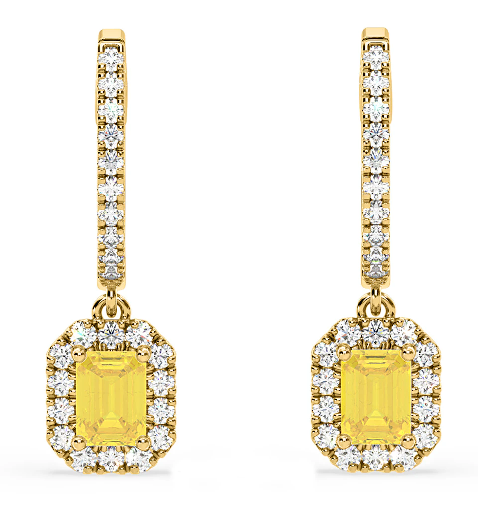 Annabelle Yellow Lab Diamond 1.48ct Emerald Cut Halo Earrings in 18K Yellow Gold - Elara Collection