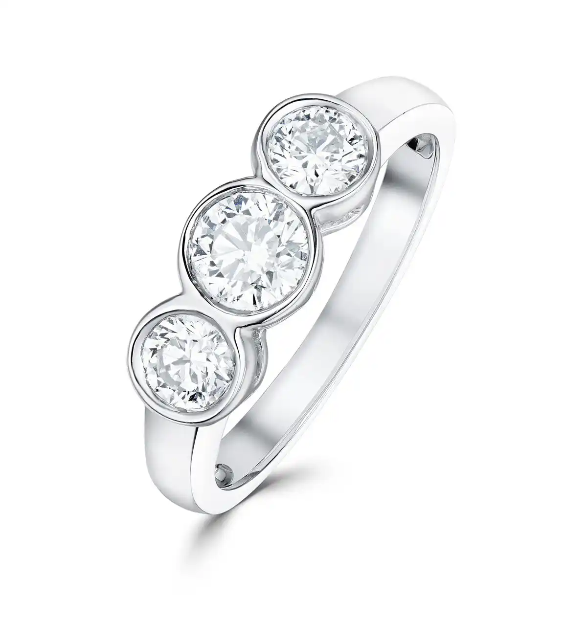 Certified 1.05CT 18K White Gold Brilliant Diamond Rubover Trilogy Ring - SIZE O