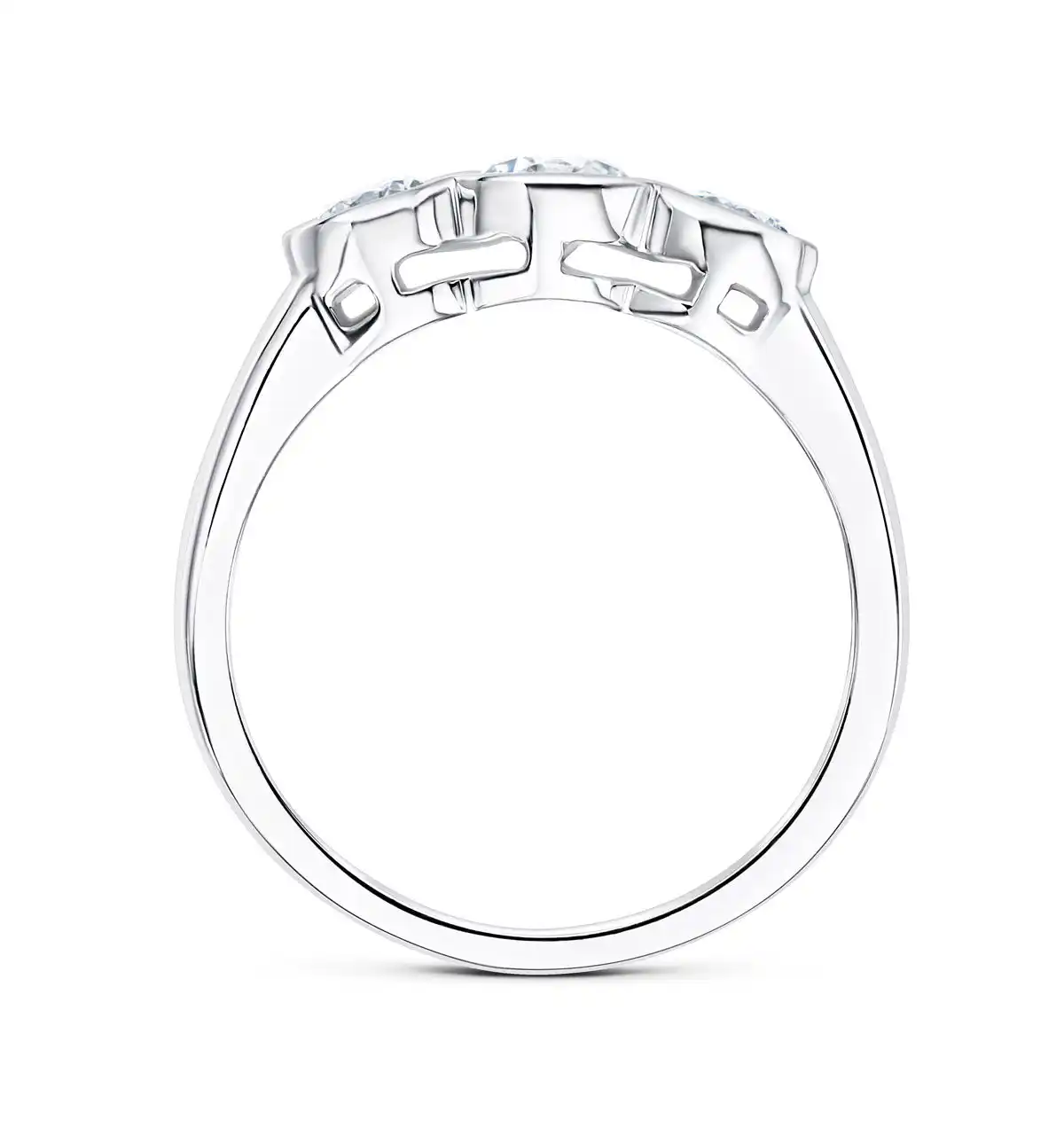 Certified 1.05CT 18K White Gold Brilliant Diamond Rubover Trilogy Ring - SIZE O