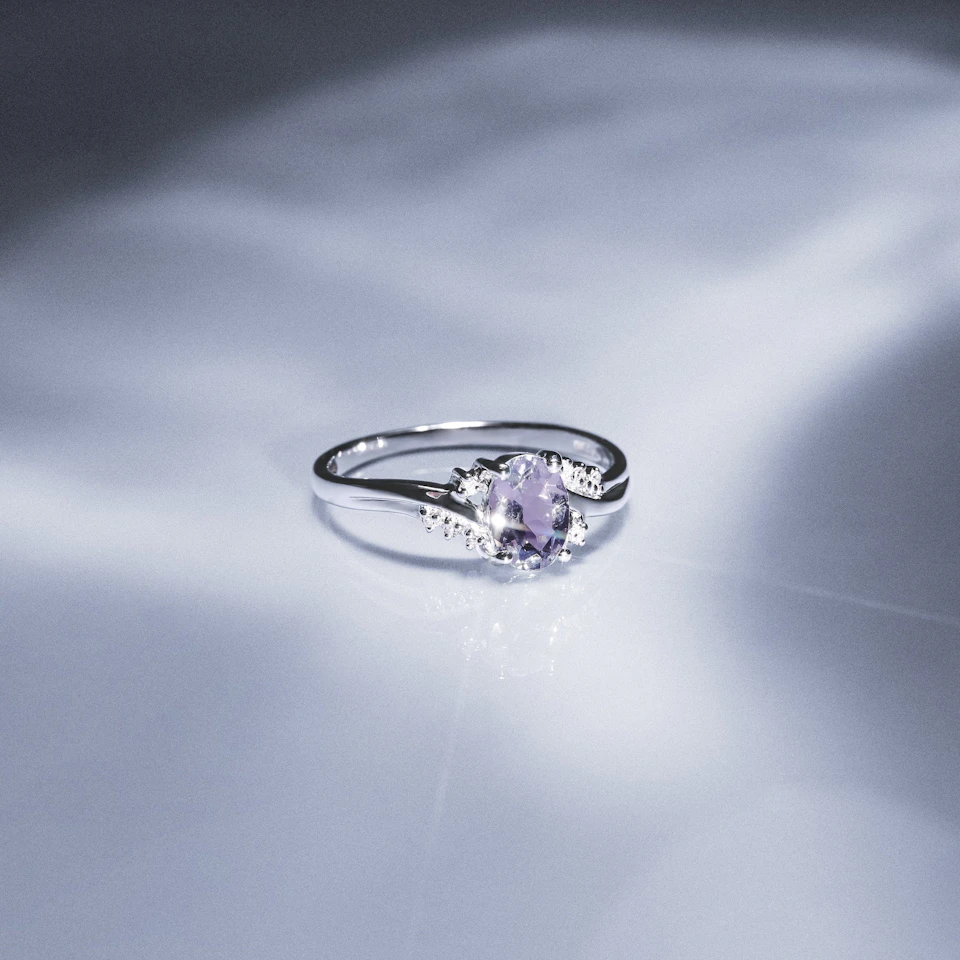 Amethyst 0.68ct And Diamond 9K White Gold Ring