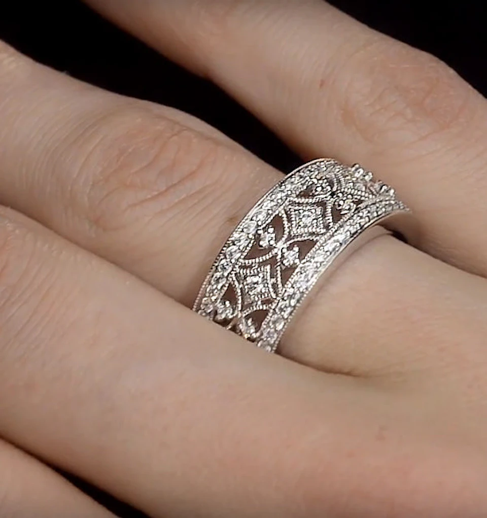 Vintage Wide Diamond Ring - Florence - 0.75ct 18K White Gold - N4528